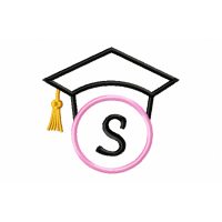 Graduation Cap Monogram Letter S Embroidery Design