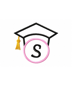 Graduation Cap Monogram Letter S Embroidery Design