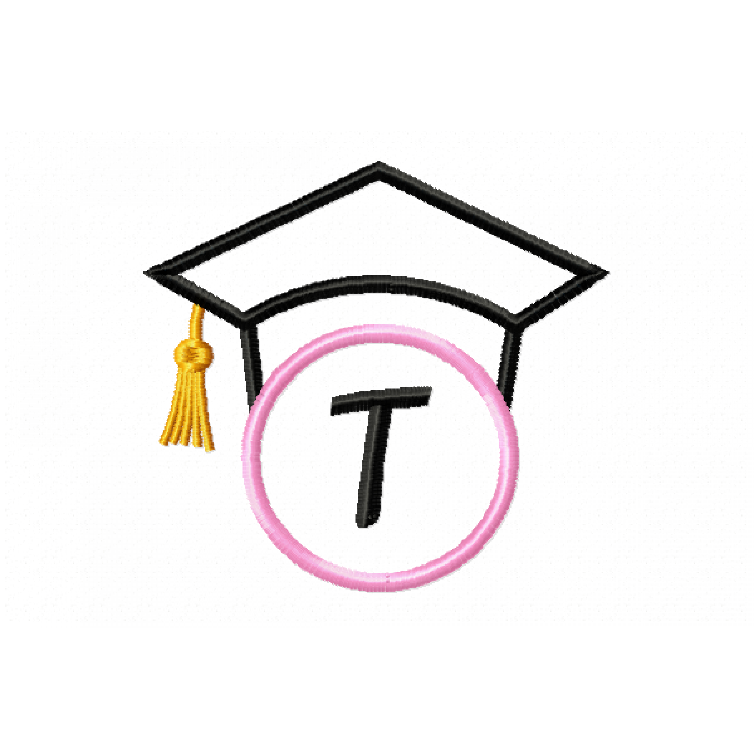 Graduation Cap Monogram Letter T Embroidery Design