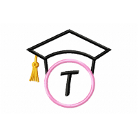 Graduation Cap Monogram Letter T Embroidery Design