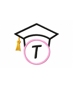 Graduation Cap Monogram Letter T Embroidery Design