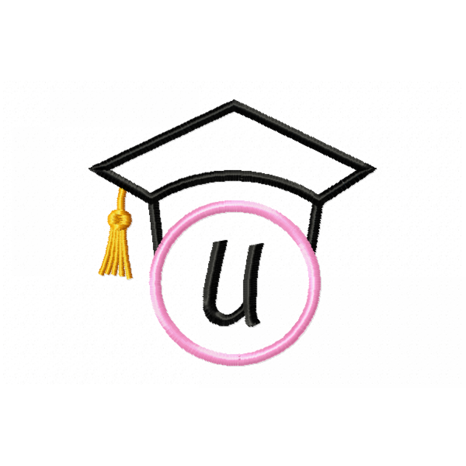 Graduation Cap Monogram Letter U Embroidery Design