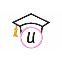 Graduation Cap Monogram Letter U Embroidery Design