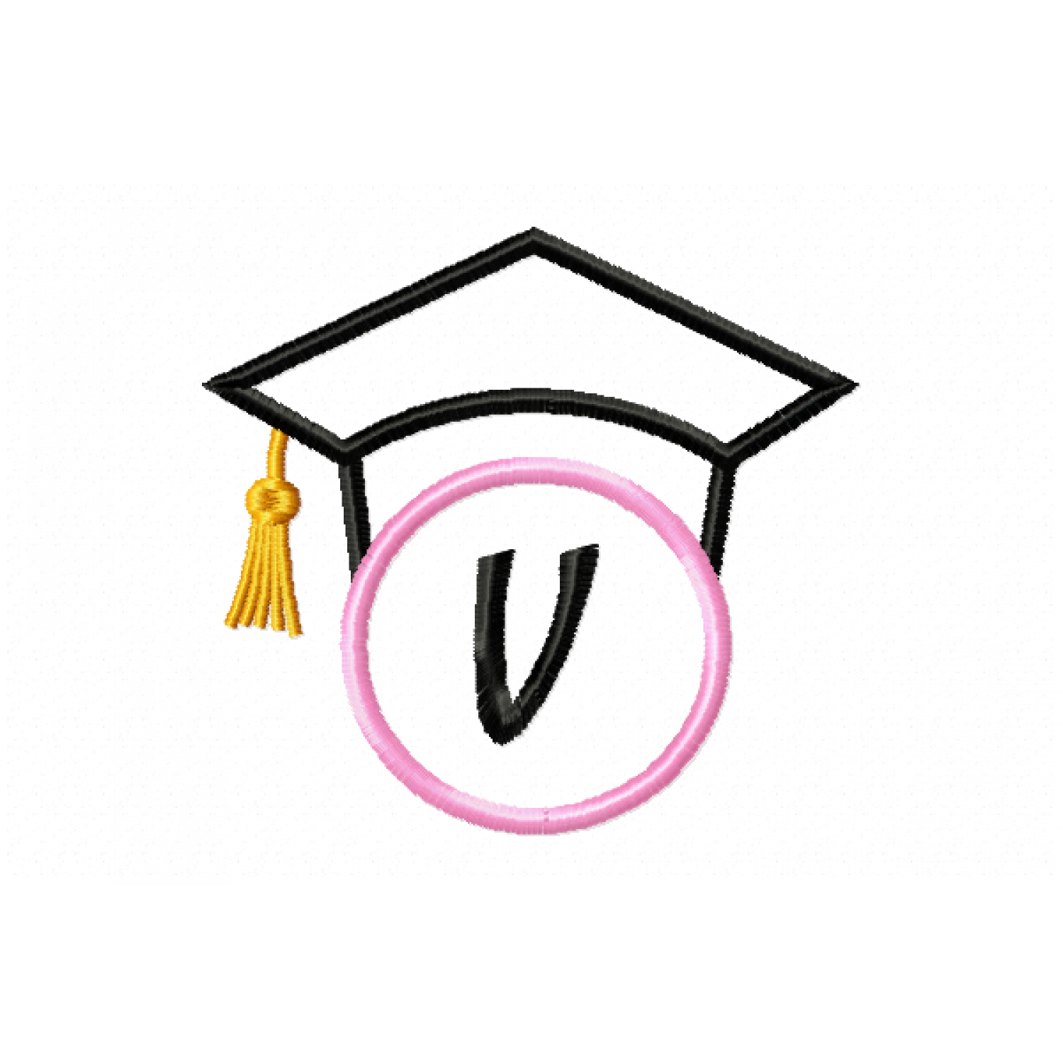 Graduation Cap Monogram Letter V Embroidery Design