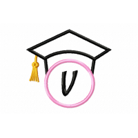 Graduation Cap Monogram Letter V Embroidery Design