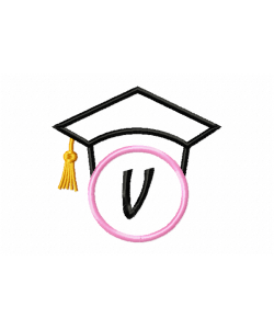 Graduation Cap Monogram Letter V Embroidery Design