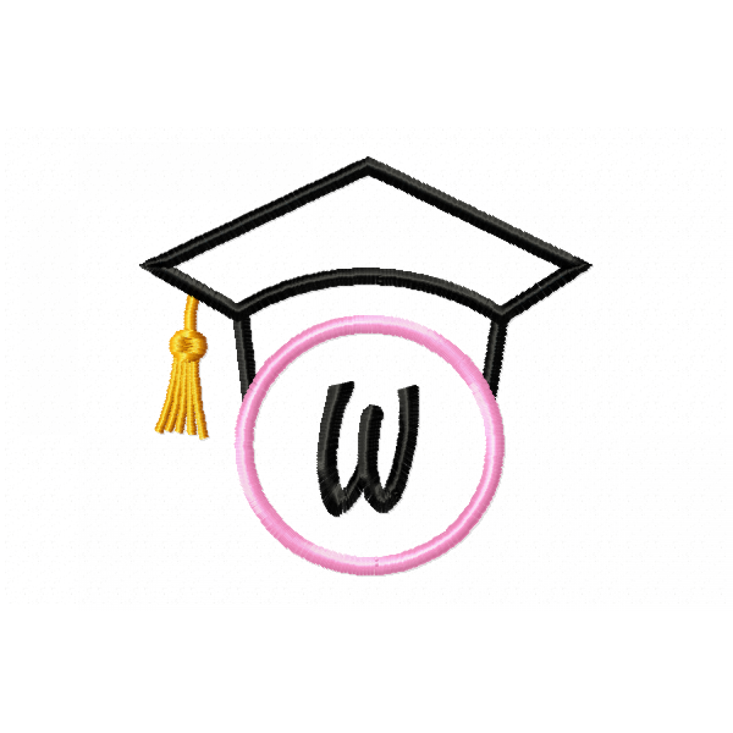 Graduation Cap Monogram Letter W Embroidery Design