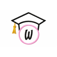 Graduation Cap Monogram Letter W Embroidery Design