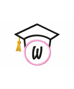 Graduation Cap Monogram Letter W Embroidery Design