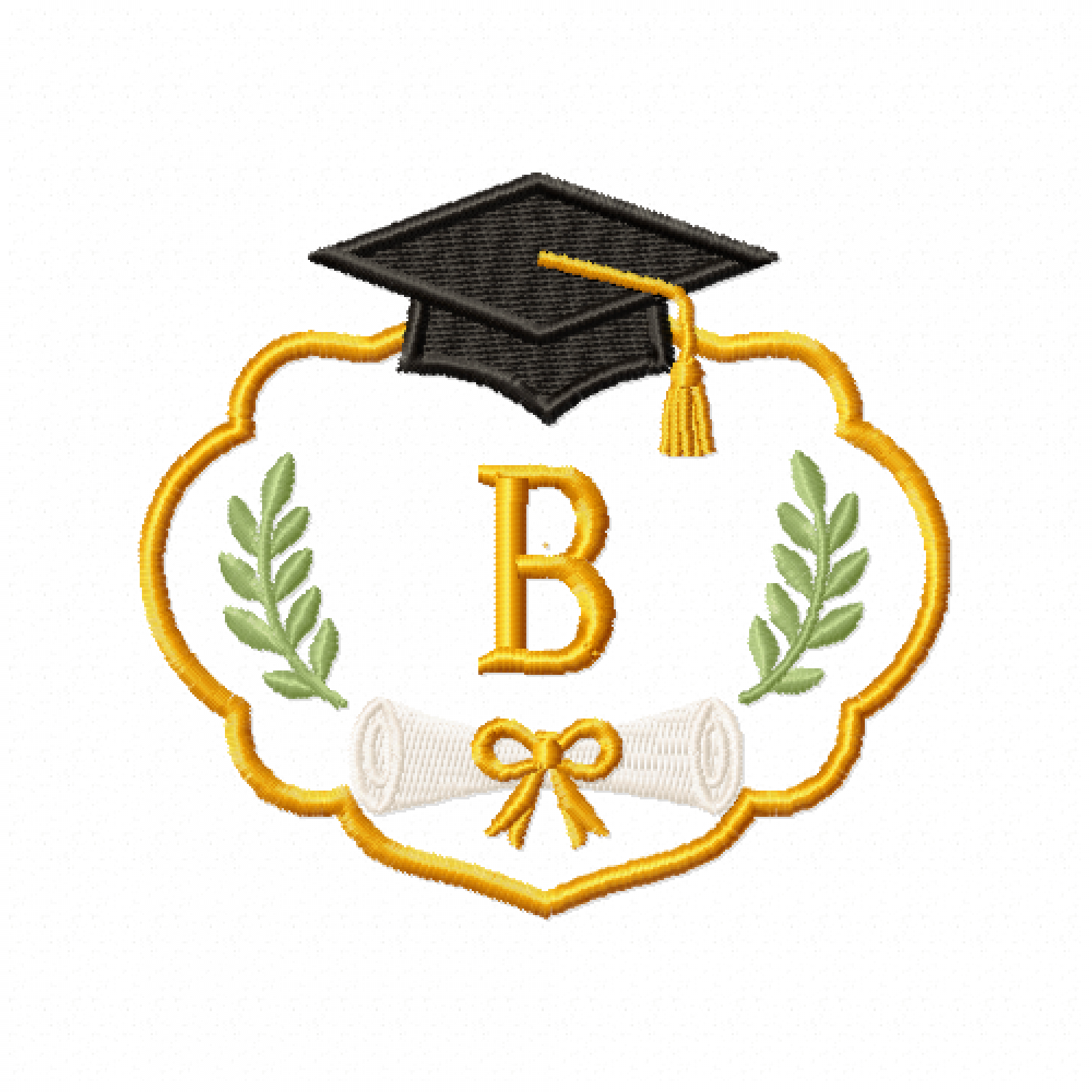 Graduation Monogram Frame Letter B Embroidery Design