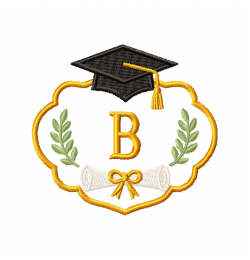 Graduation Monogram Frame Letter B Embroidery Design