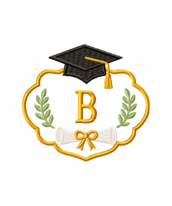 Graduation Monogram Frame Letter B Embroidery Design