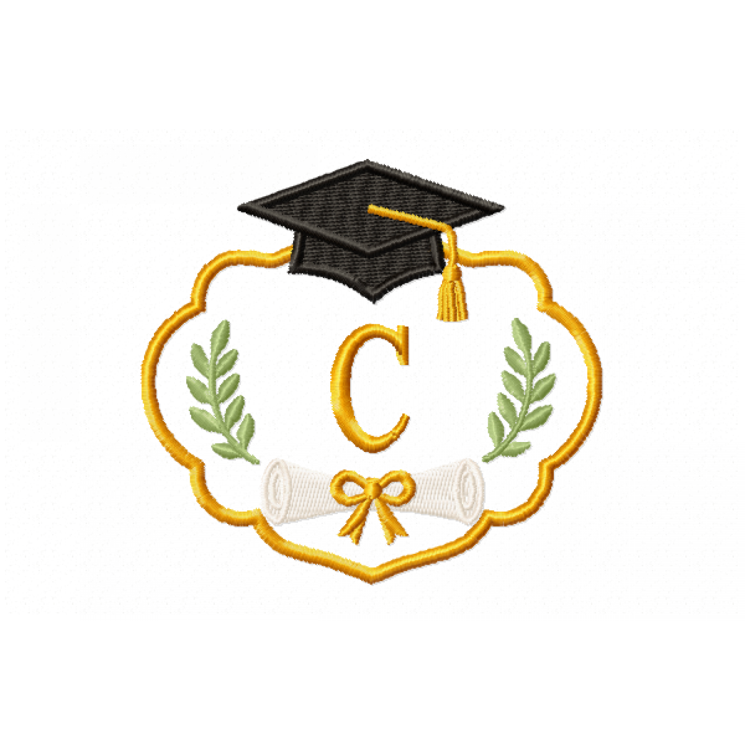Graduation Monogram Frame Letter C Embroidery Design