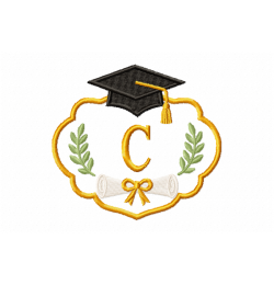 Graduation Monogram Frame Letter C Embroidery Design