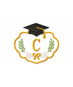 Graduation Monogram Frame Letter C Embroidery Design