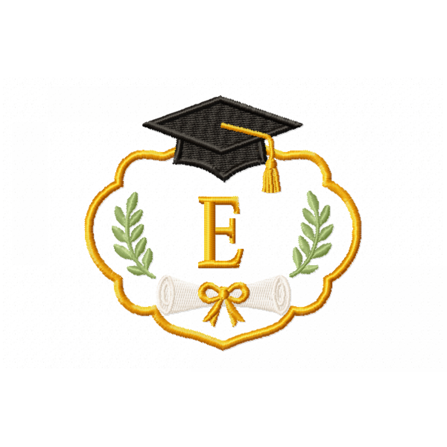Graduation Monogram Frame Letter E Embroidery Design
