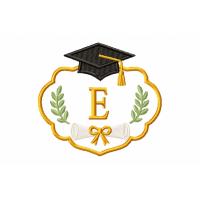 Graduation Monogram Frame Letter E Embroidery Design
