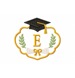 Graduation Monogram Frame Letter E Embroidery Design