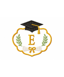 Graduation Monogram Frame Letter E Embroidery Design