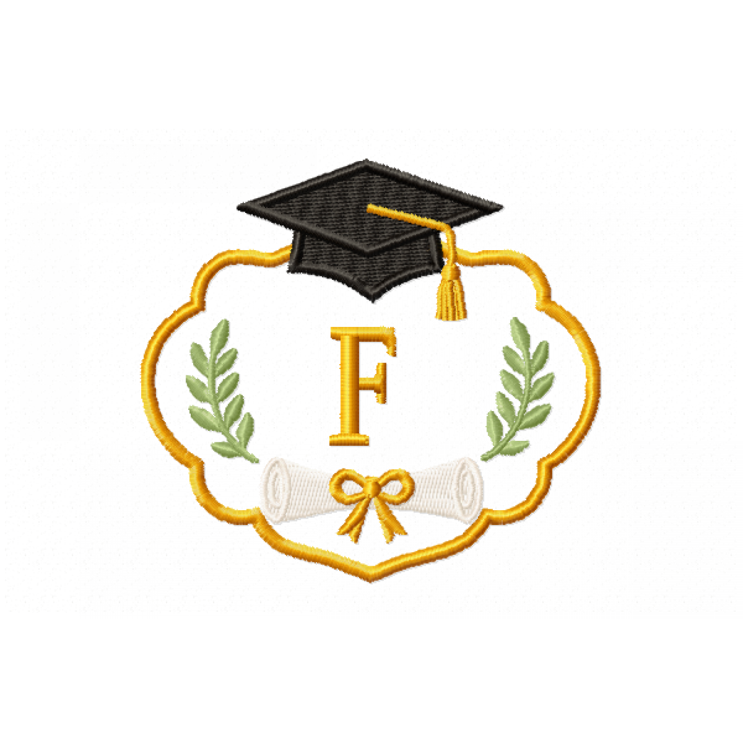 Graduation Monogram Frame Letter F Embroidery Design