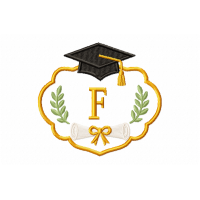 Graduation Monogram Frame Letter F Embroidery Design