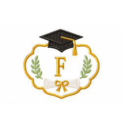 Graduation Monogram Frame Letter F Embroidery Design