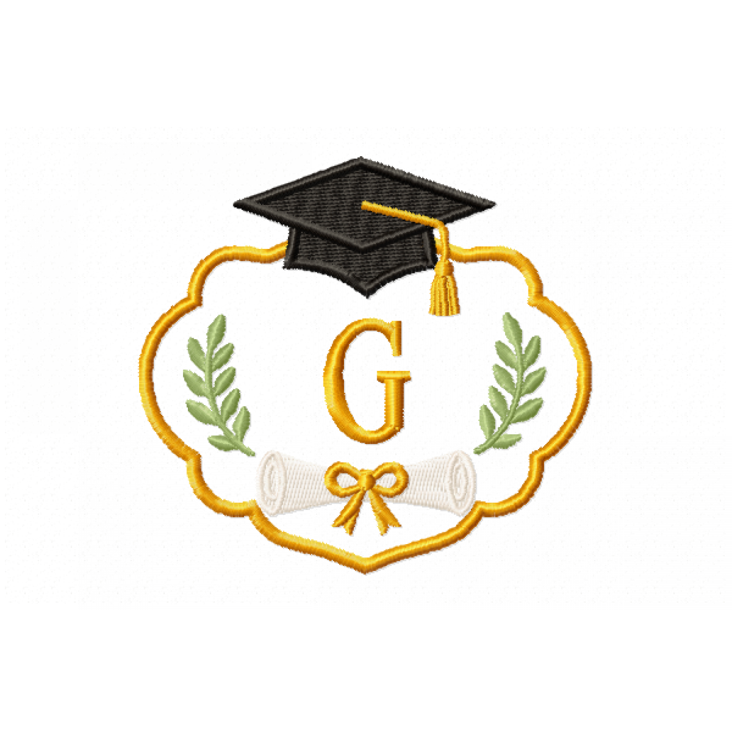 Graduation Monogram Frame Letter G Embroidery Design