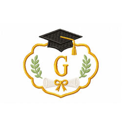 Graduation Monogram Frame Letter G Embroidery Design