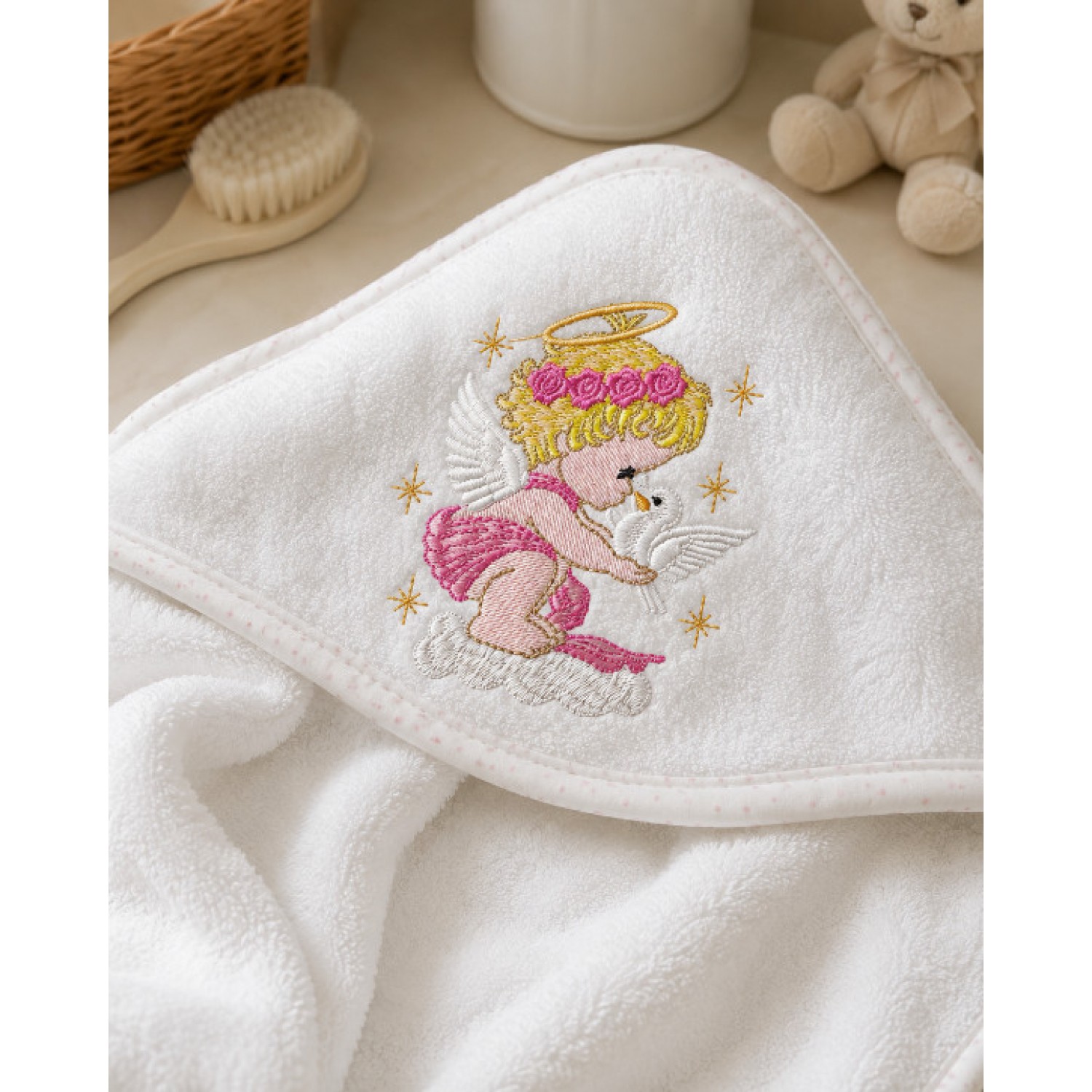 Heavenly Cherub Angel Embroidery Design for Baby Towels & Nursery Gifts