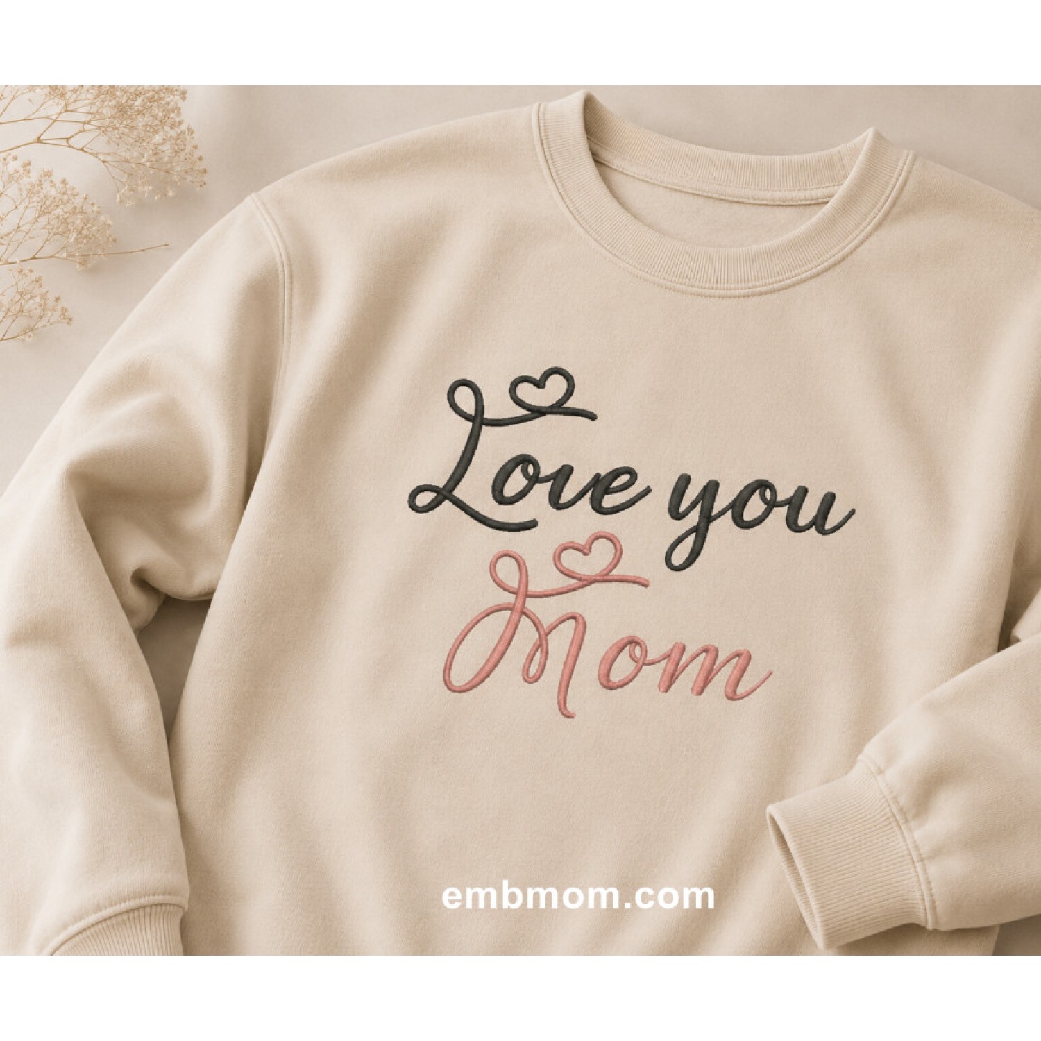 Love you Mom Embroidery Design 5x7