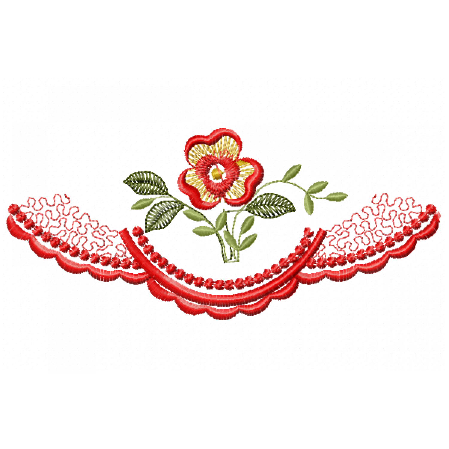 Elegant Red Rose Lace Border Embroidery Design