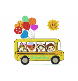 School bus Embroidery Design