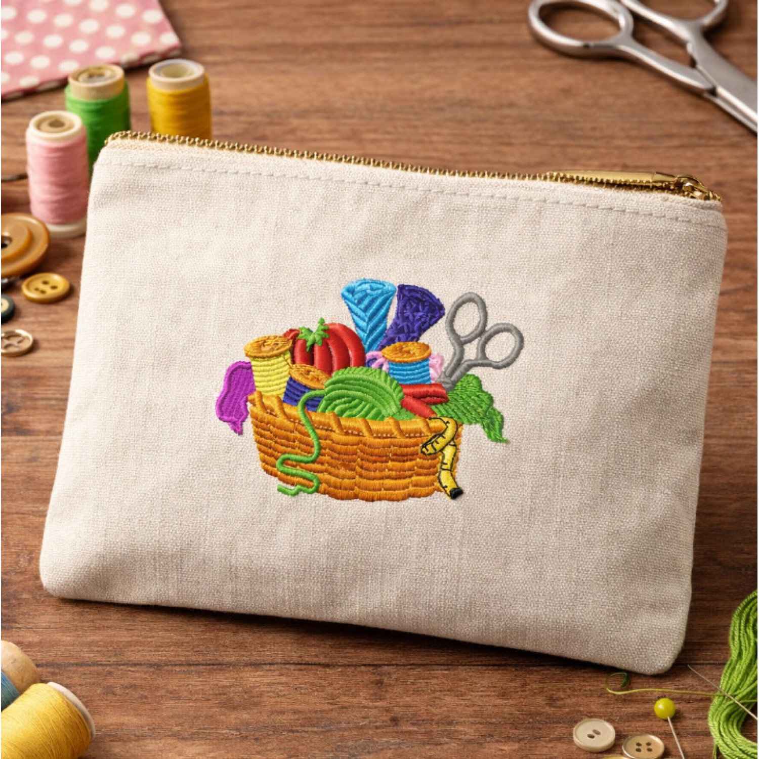 Sewing Tools Basket Embroidery Design