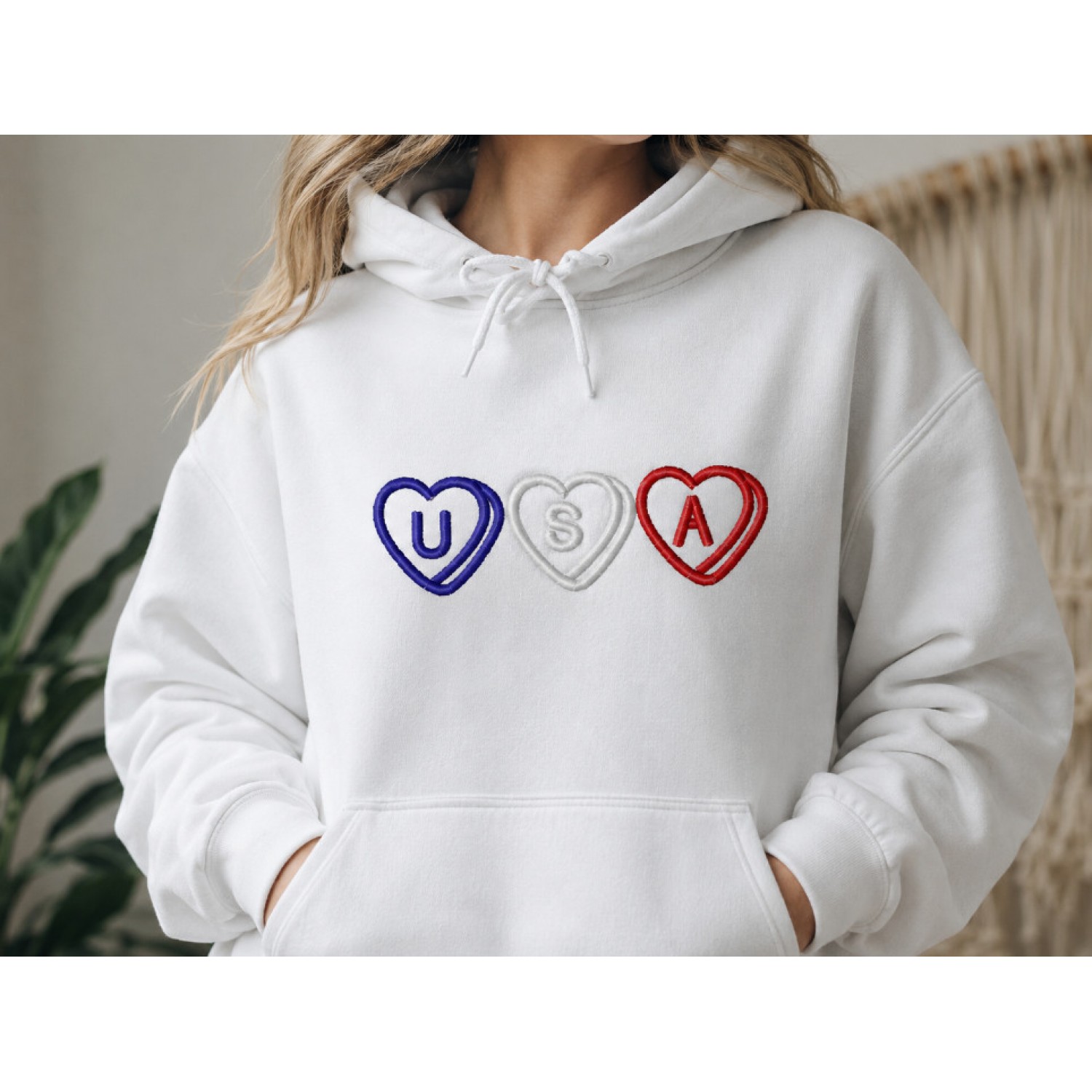 USA Heart Trio Monogram Embroidery Design 6x10