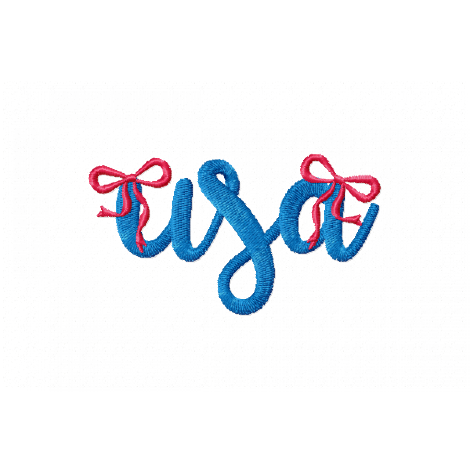 USA Script Embroidery Design with Patriotic Red Bows 4x4