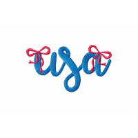 USA Script Embroidery Design with Patriotic Red Bows 4x4