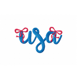 USA Script Embroidery Design with Patriotic Red Bows 4x4
