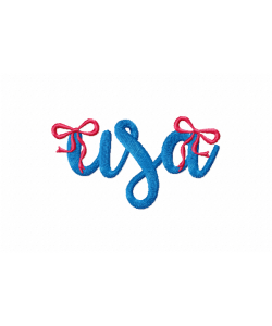 USA Script Embroidery Design with Patriotic Red Bows 4x4