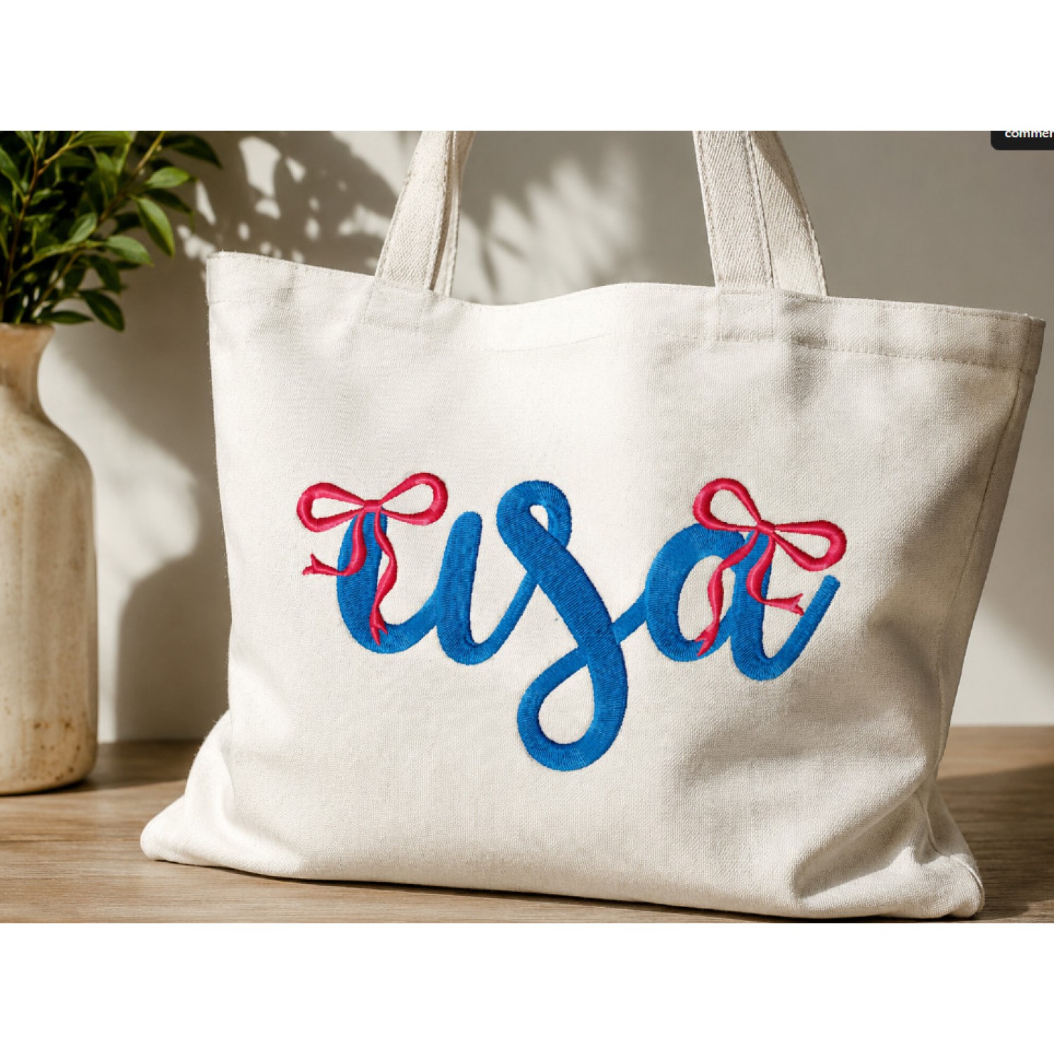 USA Script Embroidery Design with Patriotic Red Bows 5x7
