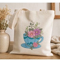 Vintage Floral Teacup Embroidery Design