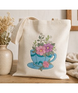 Vintage Floral Teacup Embroidery Design