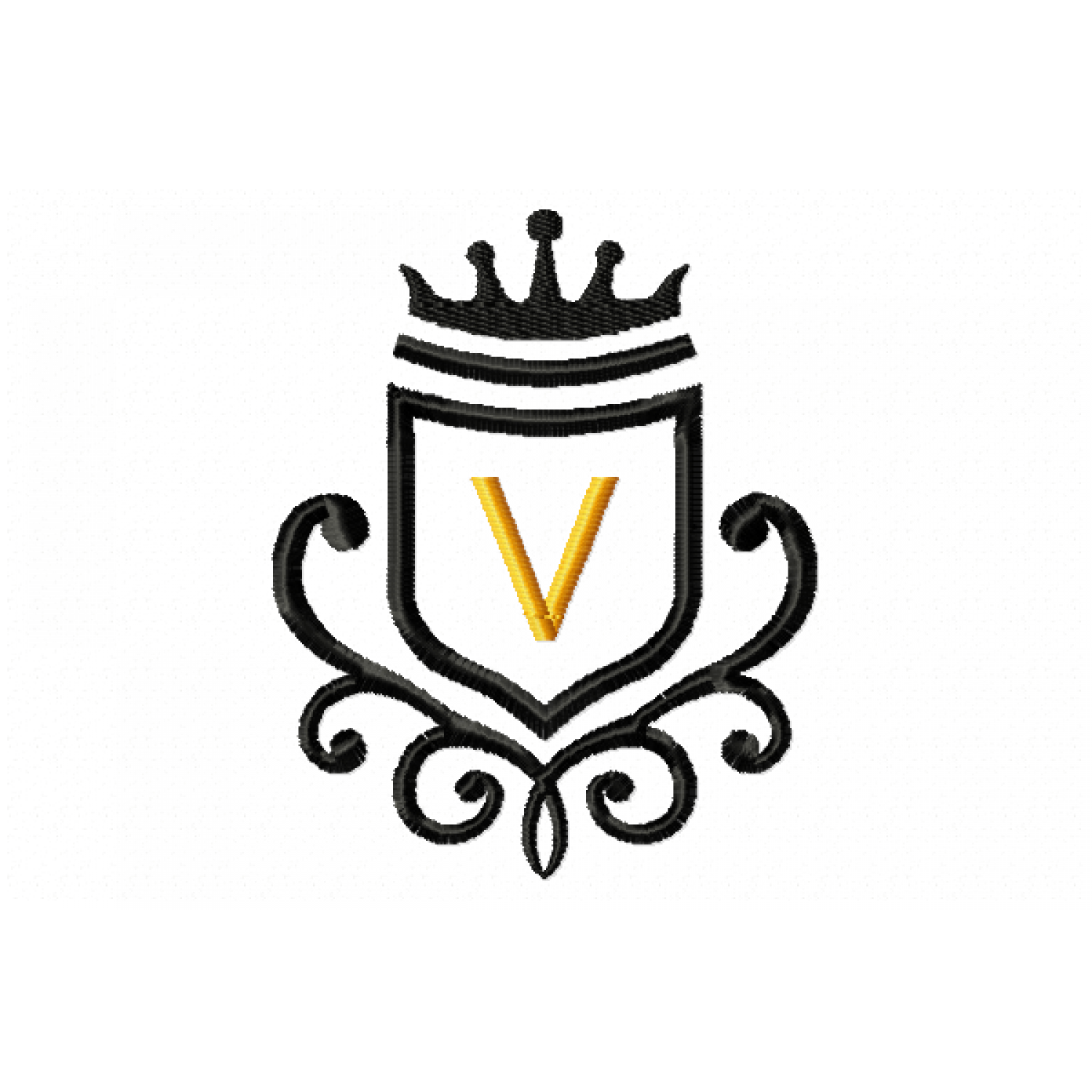 Vintage Royal Letter V Embroidery Design 4x4