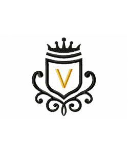 Vintage Royal Letter V Embroidery Design 4x4